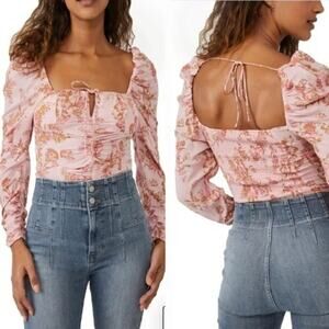 NWT * FREE PEOPLE Hillary Print Top in Pink Combo